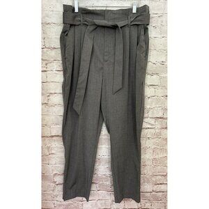 H&M Womens Pant Paper Bag High Waist Ankle Tie Waist Belt Gray Woven Size 14 NEW